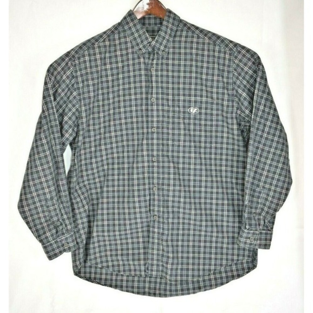 LINE 7 - MENS L‎ long sleeve shirt grey/blue plaid button down New Zealand